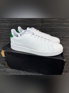 adidas Advantage Cloud White Sneakers with Green Heel Accent Mens 9.5 & 11 New